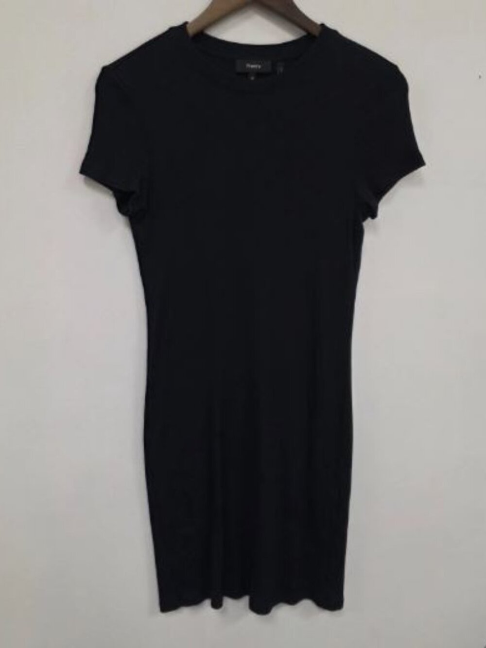Theory Tiny Rib Knit T-Shirt Dress Medium Midnight Navy Blue Quiet Luxury Preppy - Picture 2 of 10